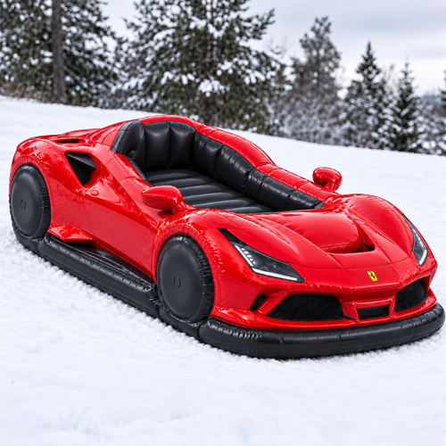 Rosso Red Revsled adult-sized inflatable car snow sled